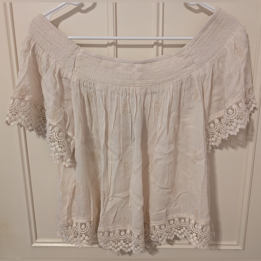 American Eagle Lace Smocked Off The Shoulder Top